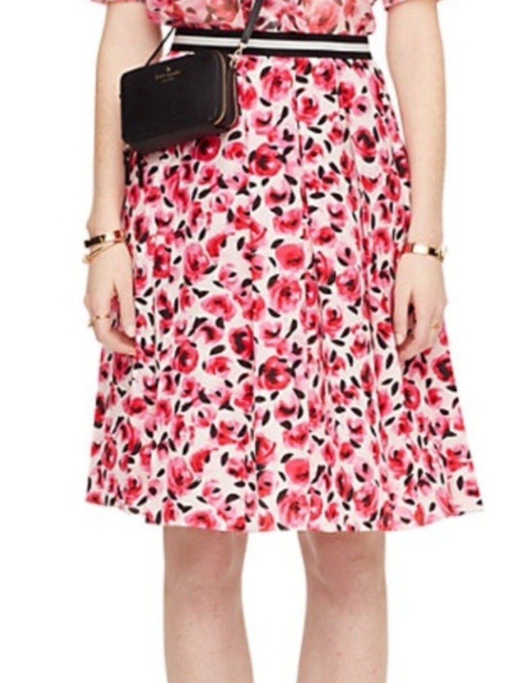 Kate Spade Roses Floral 100% Silk Pleated A Line Skirt Pink Knee Length SM
